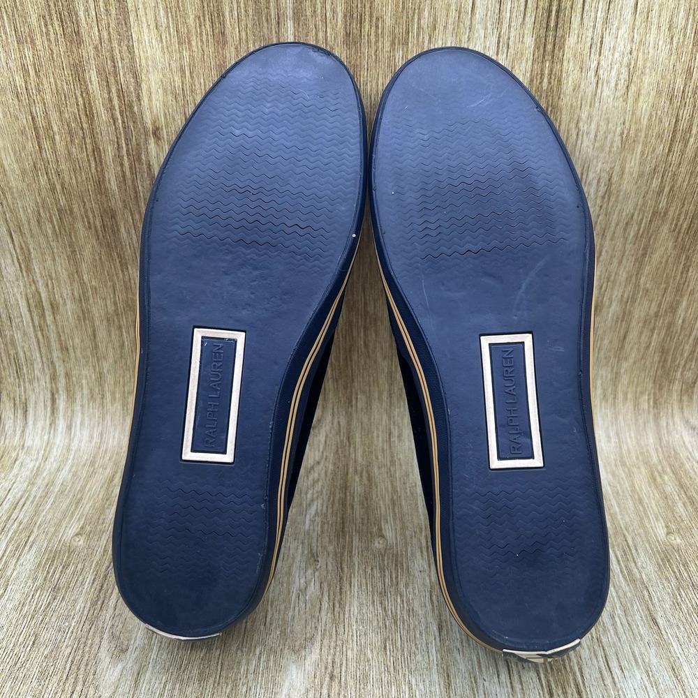 Ralph Lauren Purple Label Slip On Sneakers Mens 11D Navy Velvet Equestrian Crest - Picture 8 of 10